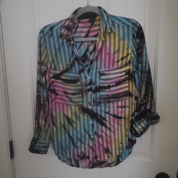 NWT NU VINTAGE MULTI PLAID DYED BUTTON DOWN BLOUSE - SIZE SMALL - Picture 1 of 7